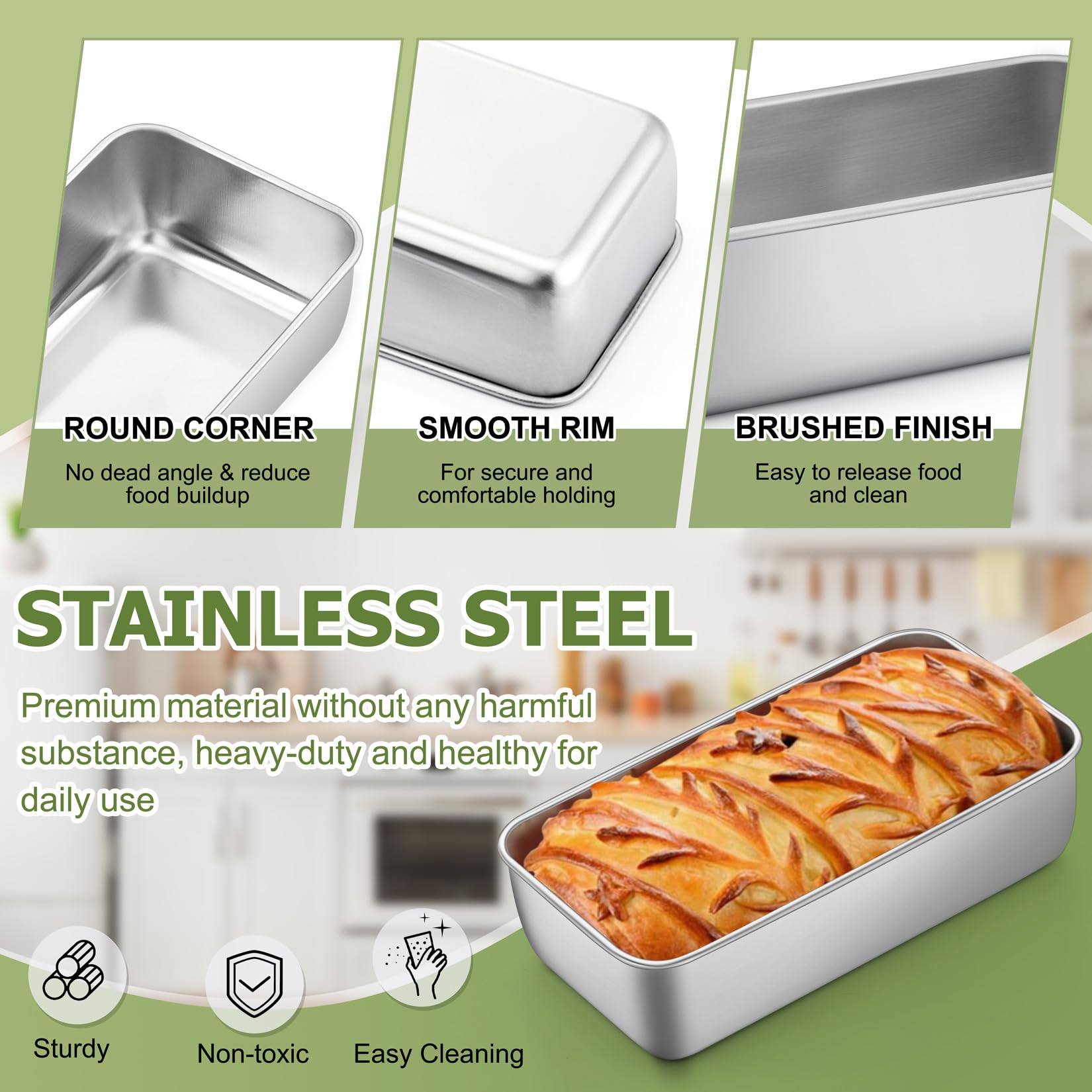 Stainless steel loaf pan from P&P CHEF shows durable 9x5 bakeware