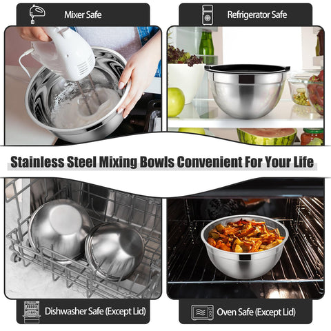 P&P CHEF stainless steel nesting bowls stacked neatly for easy storage.
