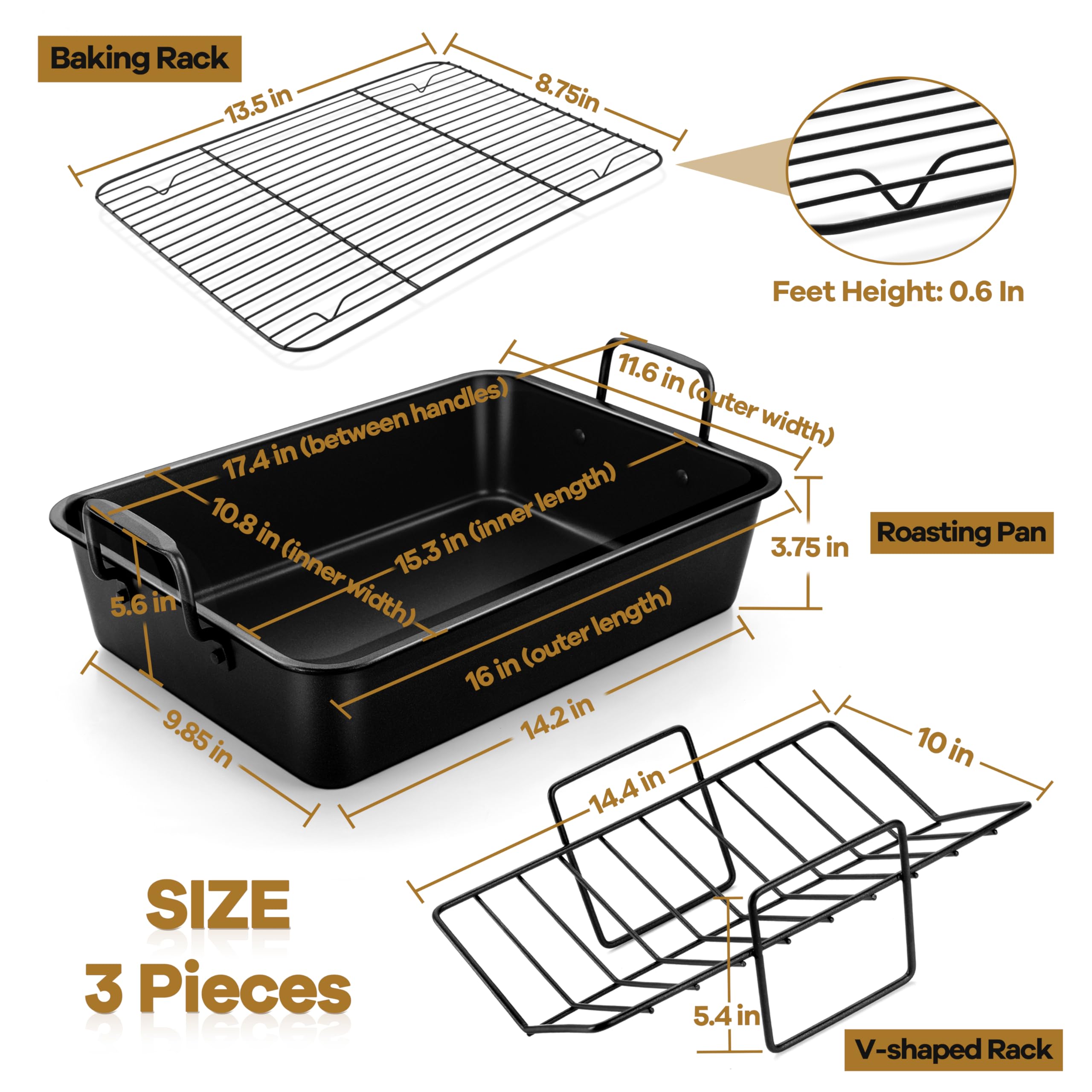 P&P CHEF V-shaped rack inside roasting pan for elevated roasting.