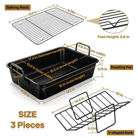 P&P CHEF V-shaped rack inside roasting pan for elevated roasting.