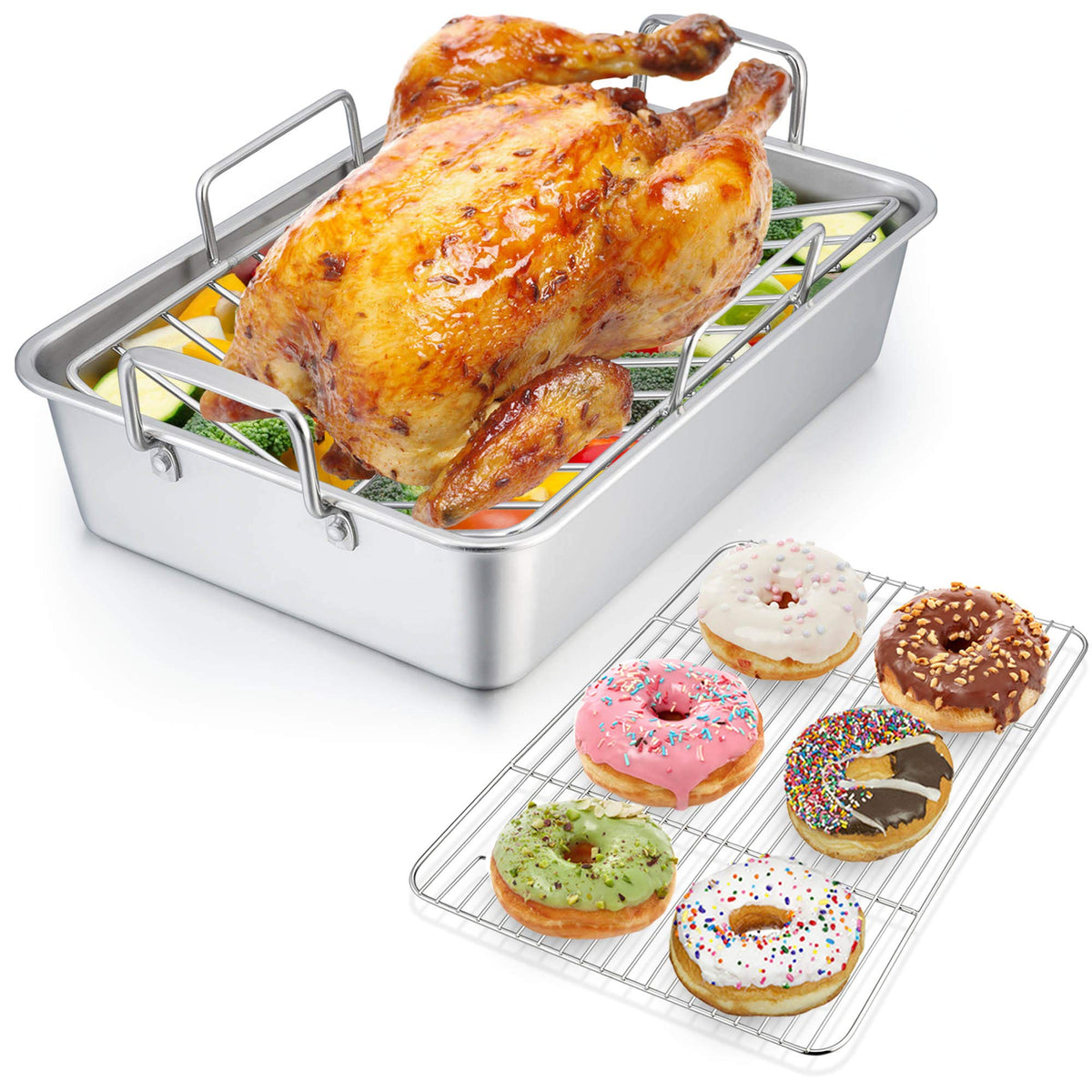 P&P CHEF 14in roaster pan with rack top view for even heat