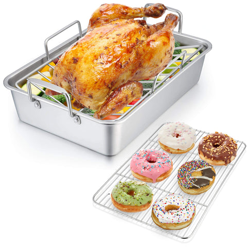 P&P CHEF 14in roaster pan with rack top view for even heat