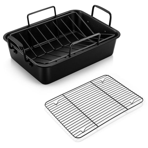 P&P CHEF 14-inch roaster pan with racks for even heat and versatile roasting