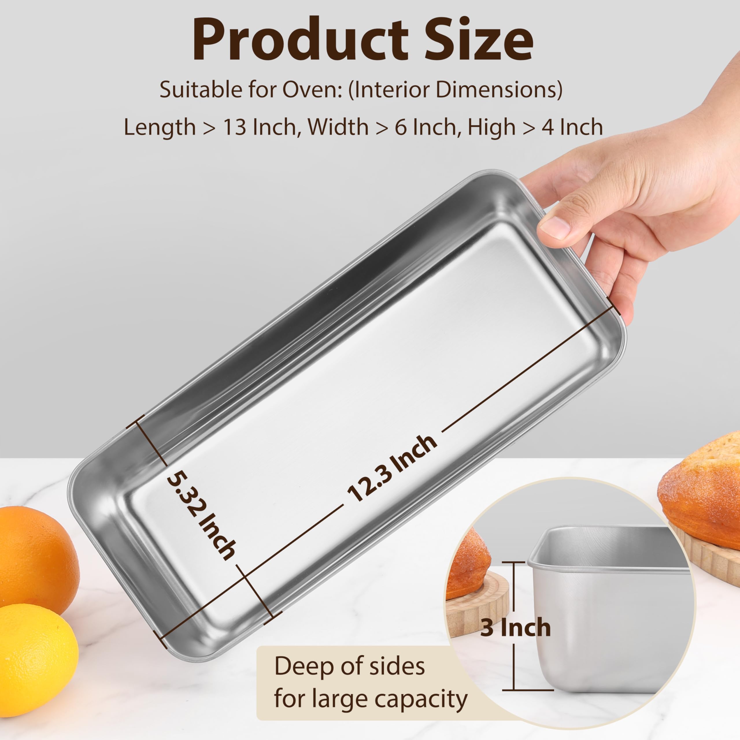 P&P CHEF seamless-design loaf pan with 3-inch depth prevents batter overflow.