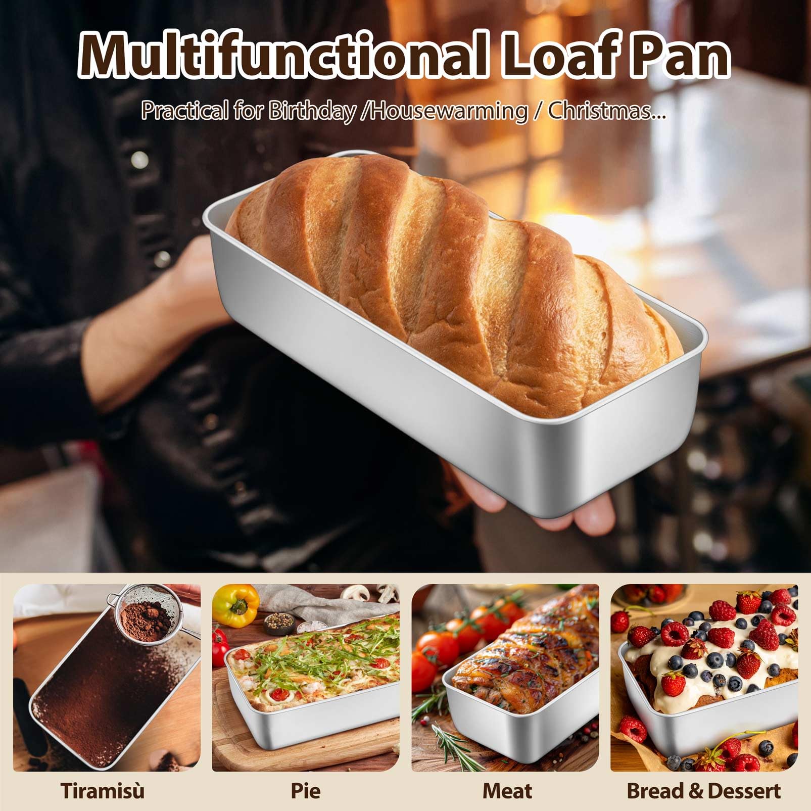 P&P CHEF multi-purpose pan ideal for bread, meatloaf, and desserts.