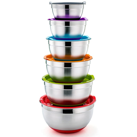 P&amp;P CHEF mixing bowls set in nesting form for space saving and organization.