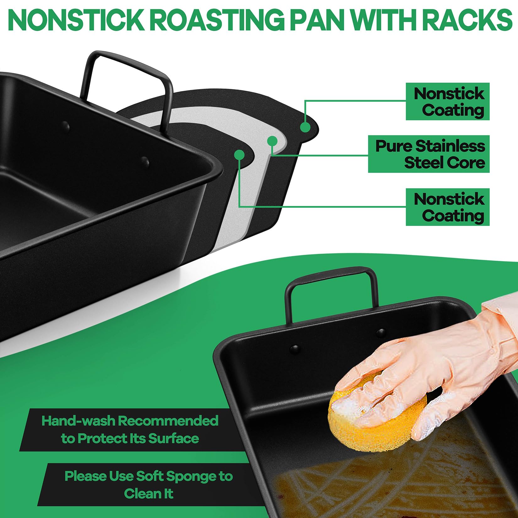 P&P CHEF roasting pan with sturdy handles for safe transfers