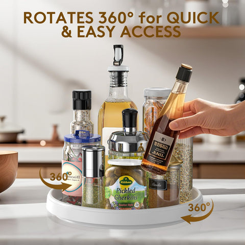 P PRETIRENO Lazy Susan spice rack organizer rotates for easy reach.