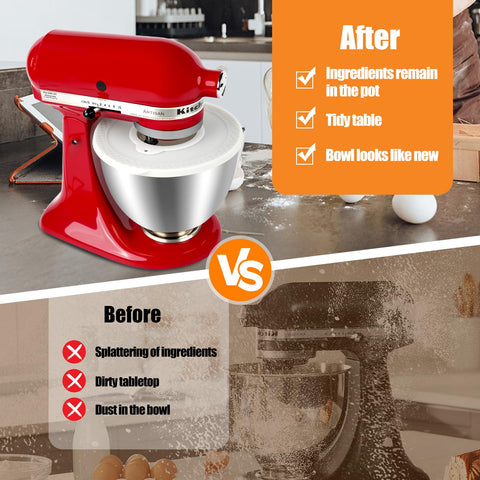 PQPO silicone bowl cover on a KitchenAid tilt-head bowl demonstrates secure fit