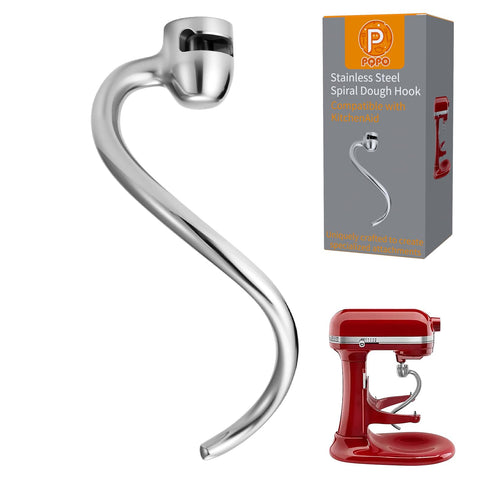 PQPO stainless steel spiral dough hook fits KitchenAid 6-quart bowl-lift models for even kneading