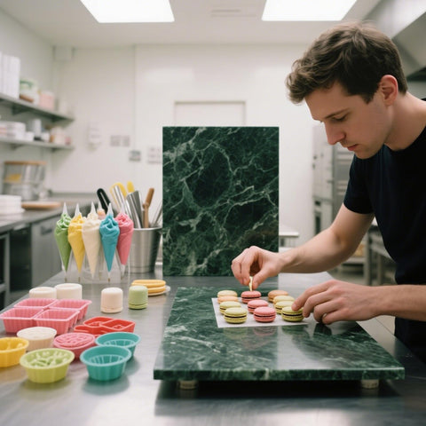 Anti-slip feet keep the Pracfit marble cutting board stable during prep
