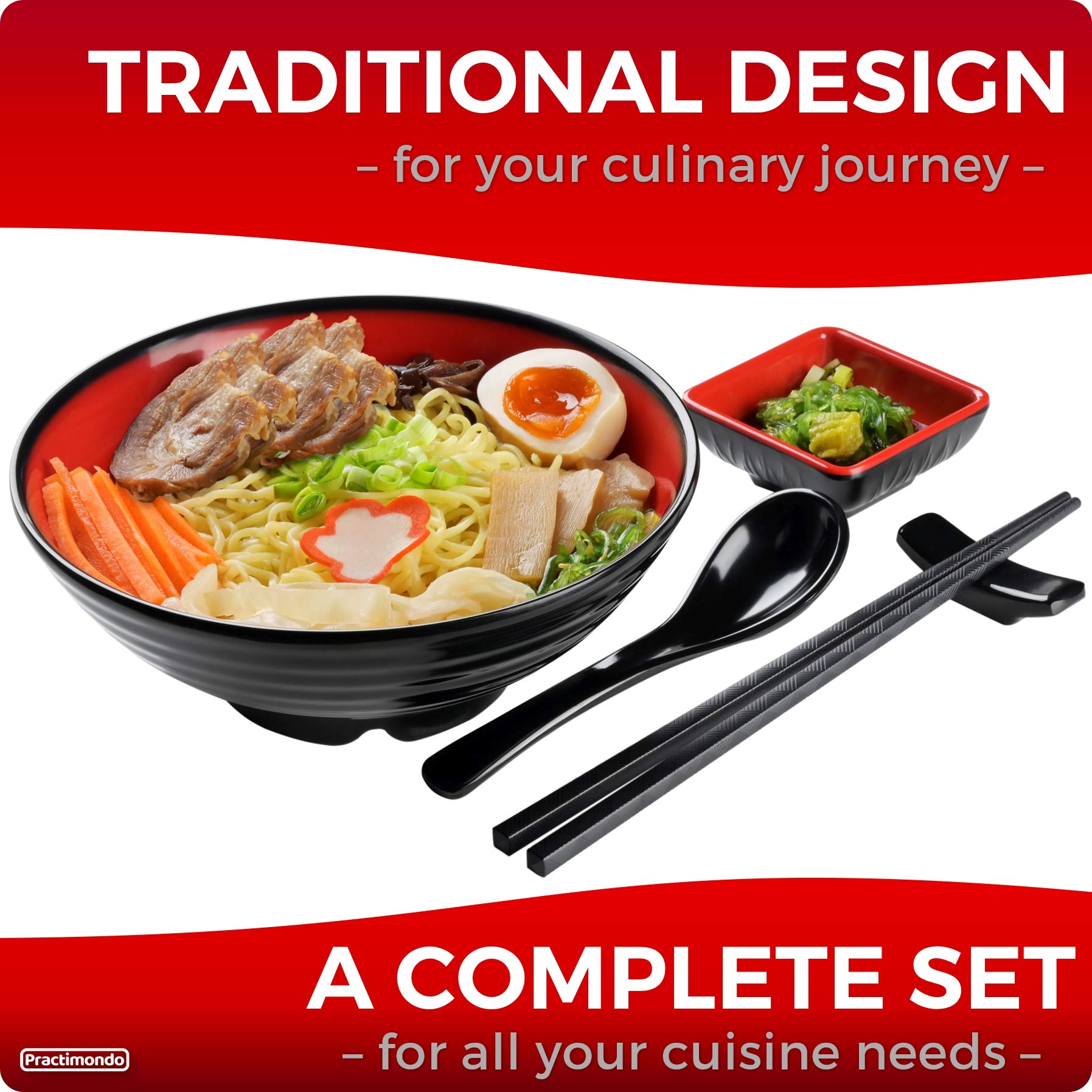 Practimondo ramen bowl spoons included for easy slurping and tasting.