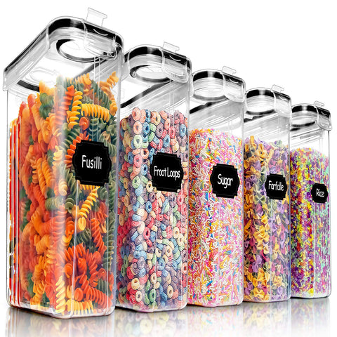 PRAKI 5-piece cereal containers with airtight 4L capacity for pantry organization.