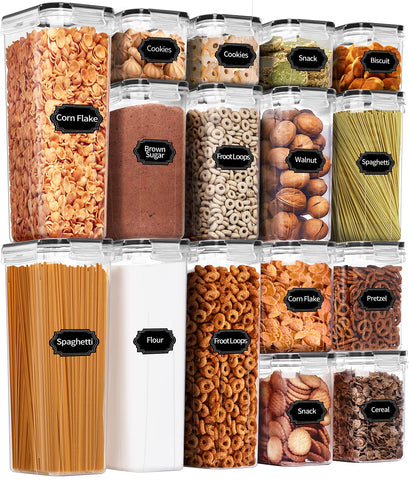PRAKI airtight tall containers for space-saving pantry storage of flour and cereal.