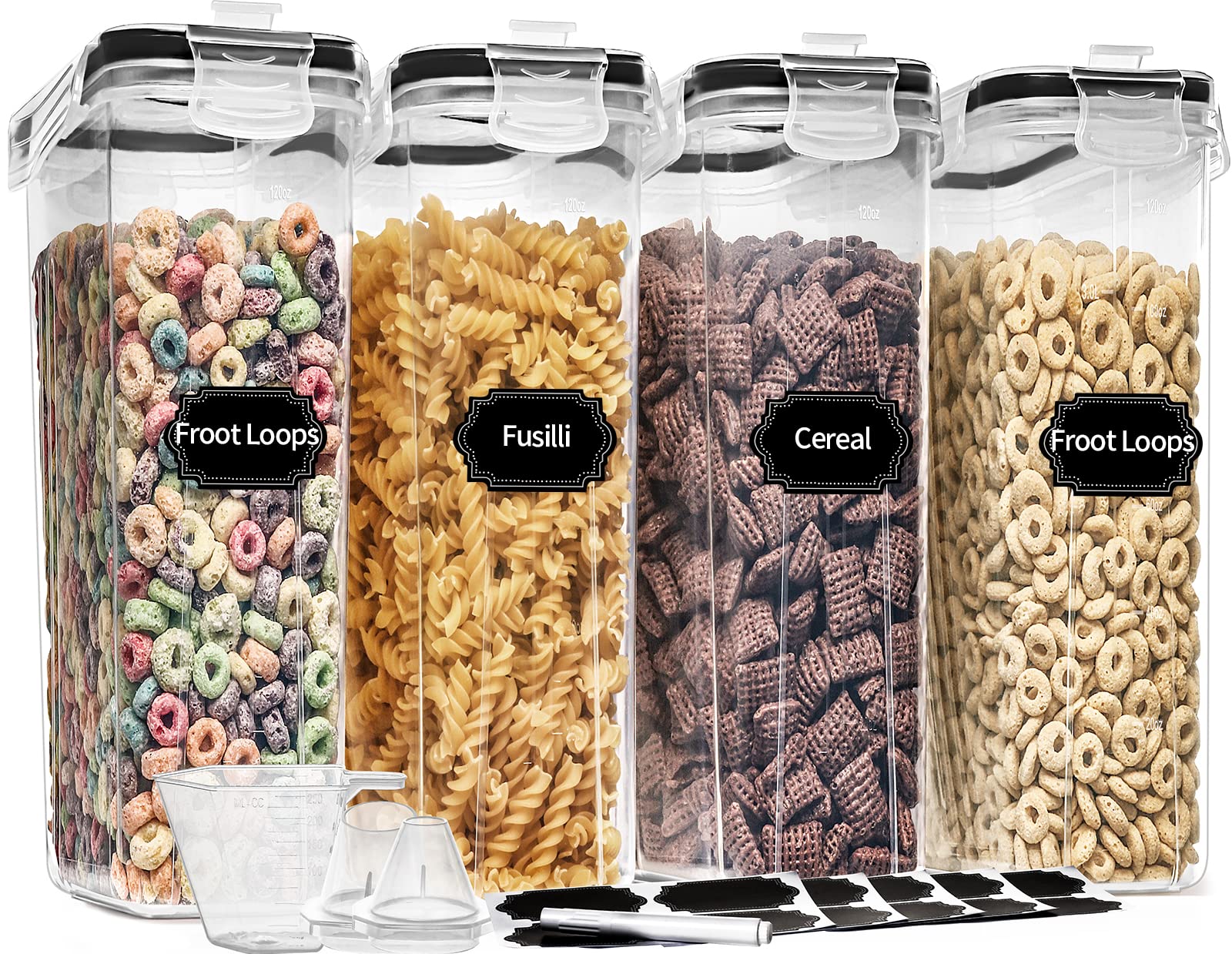 PRAKI cereal containers set with pour spouts for easy pouring and freshness