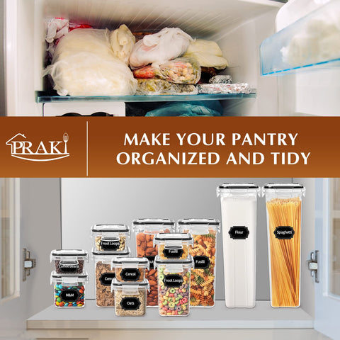 PRAKI labels and marker aiding clear flour and sugar labeling.