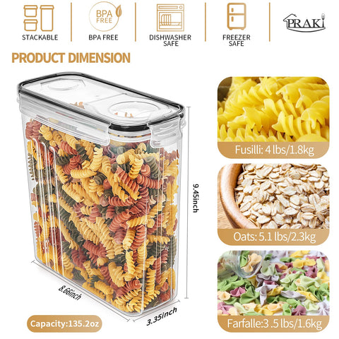 PRAKI pantry dispensers showing airtight lids and silicone seals for leak resistance