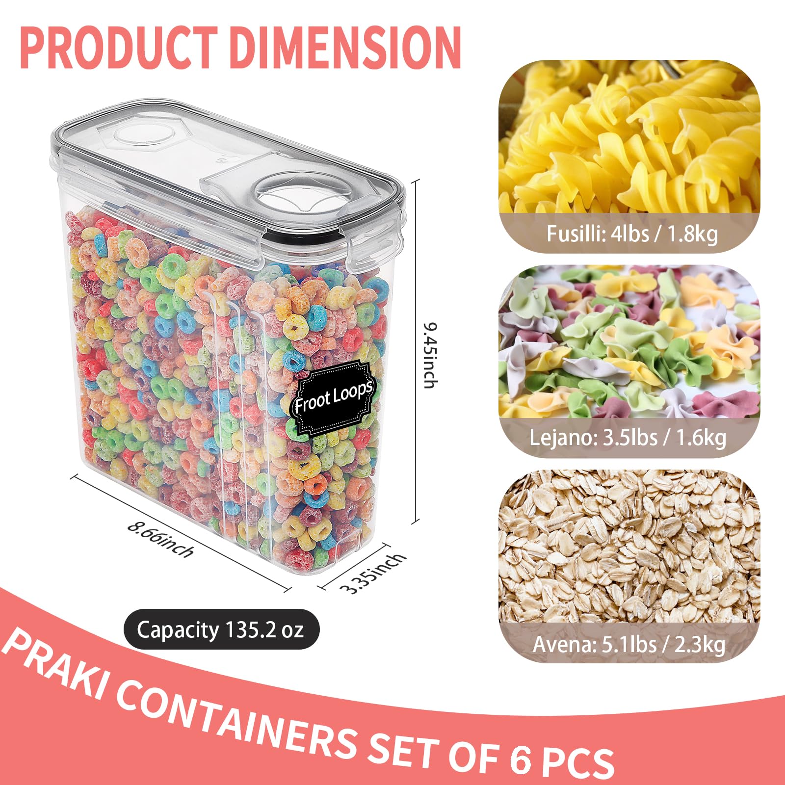 PRAKI transparent 4L container shows contents at a glance.