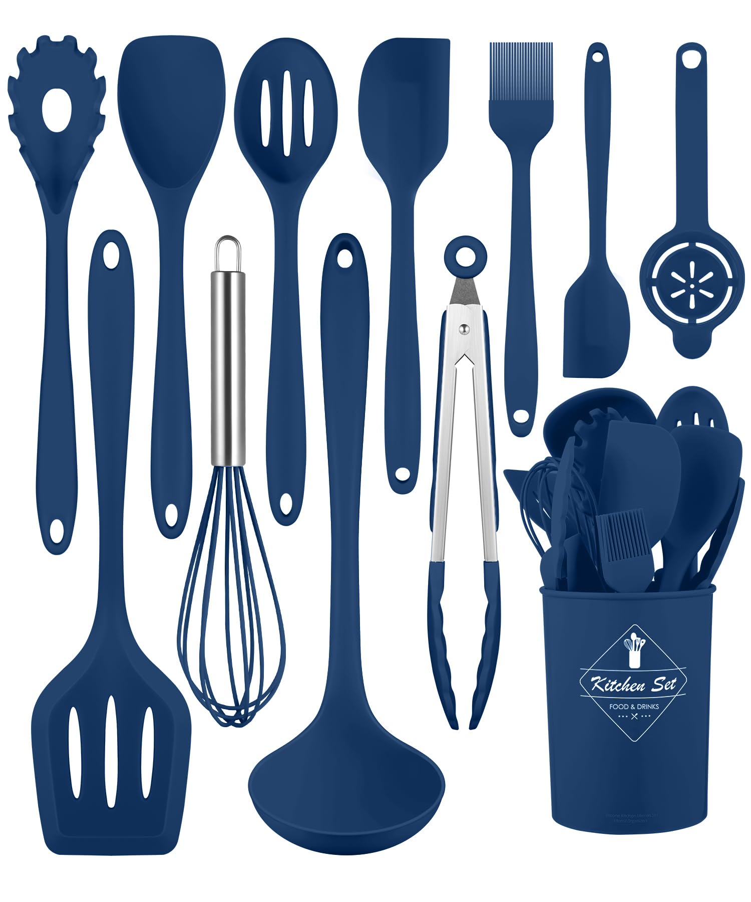 Pranski 12-piece silicone utensil set ladle for nonstick cookware, heat resistant and comfortable grip.
