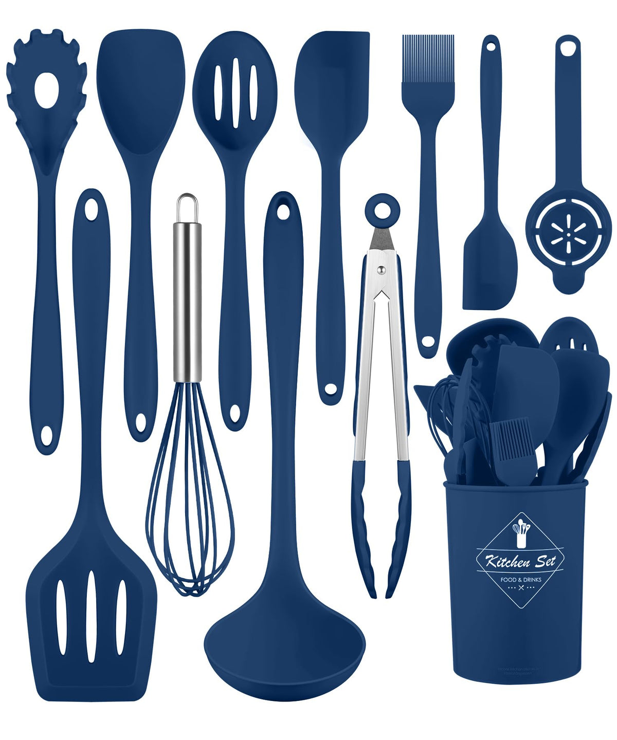 Pranski 12-piece silicone utensil set ladle for nonstick cookware, heat resistant and comfortable grip.