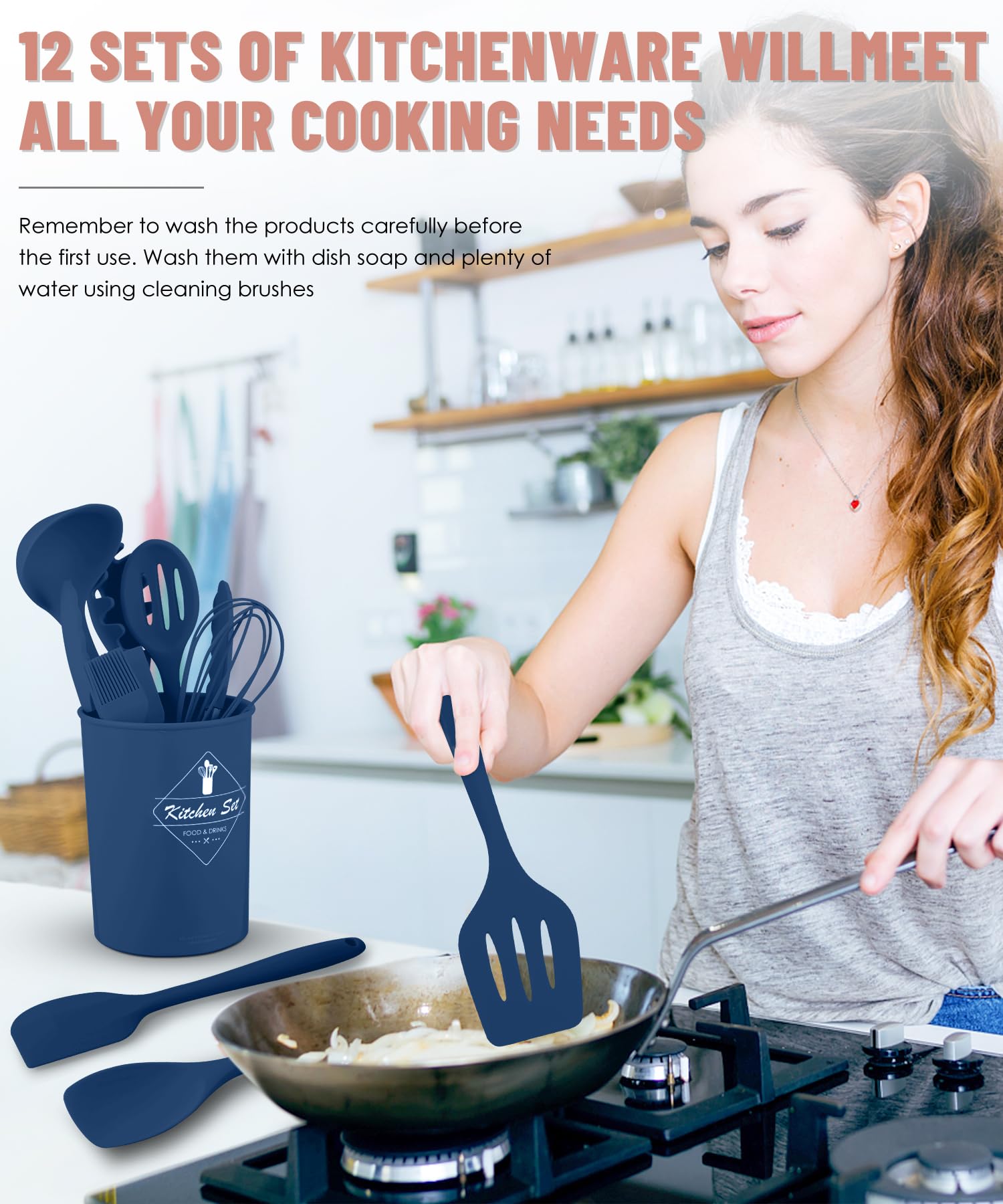 Pranski slotted spoon silicone utensil for draining and turning.