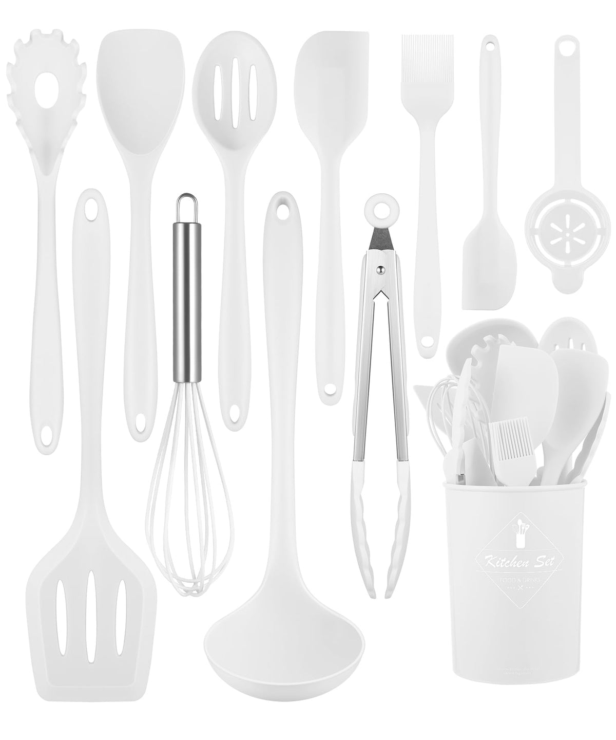 Pranski 12-piece silicone utensil set handles soups and sauces without scratching nonstick surfaces.