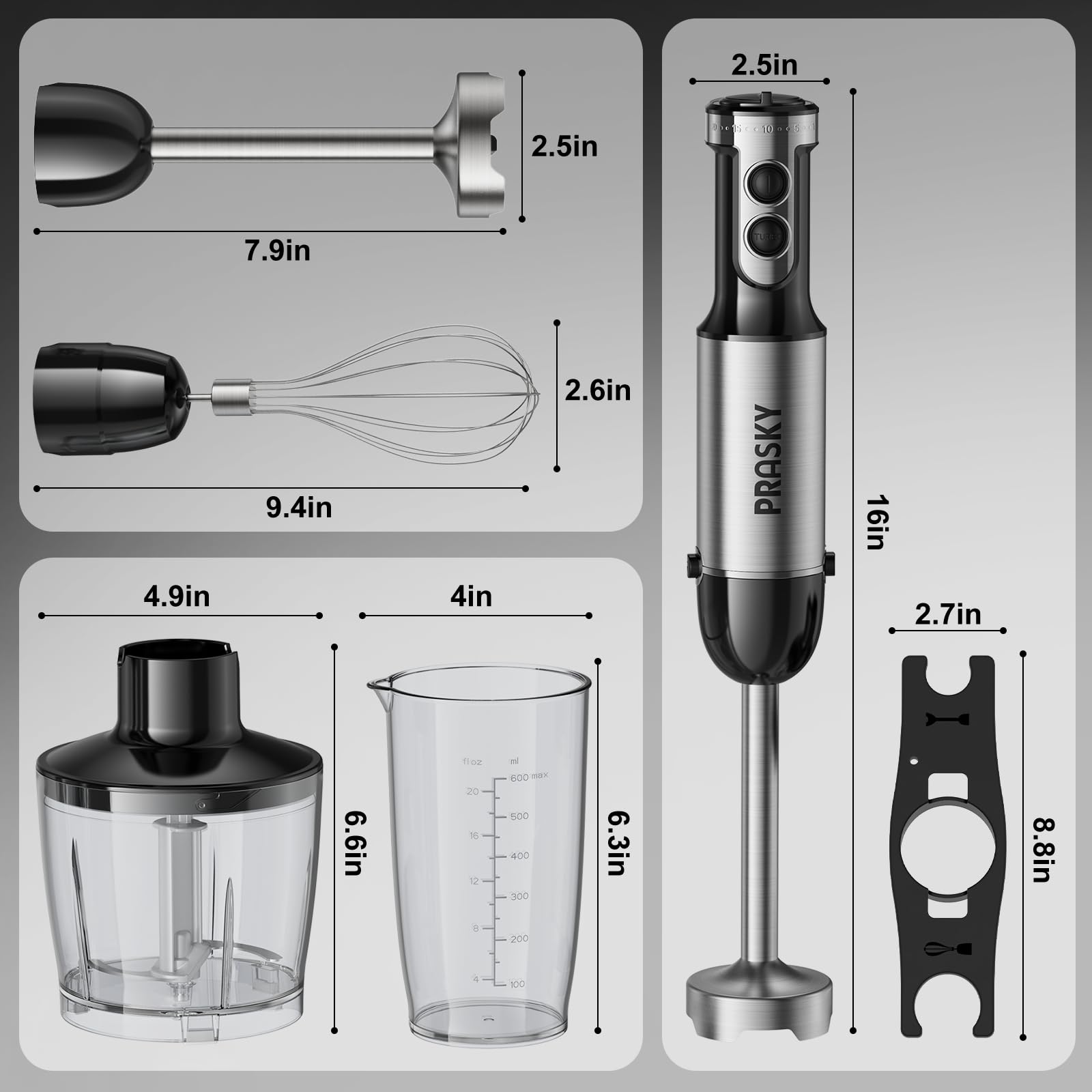 PRASKY ergonomic grip for comfortable, stable handling