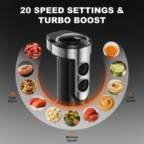 PRASKY immersion blender turbo boost for tough ingredients and quick blending