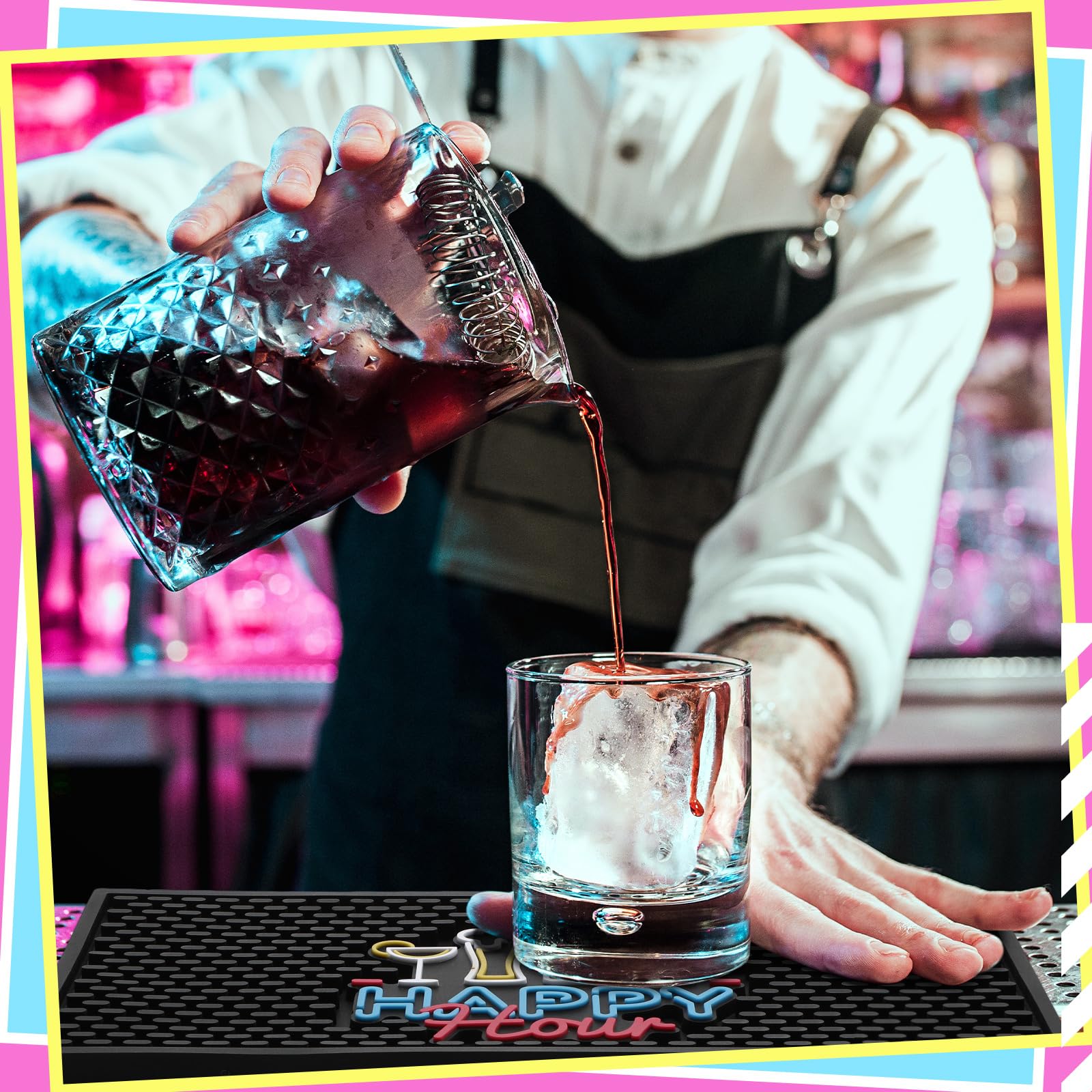Preboun bar mat doubles as a drying mat for glassware.
