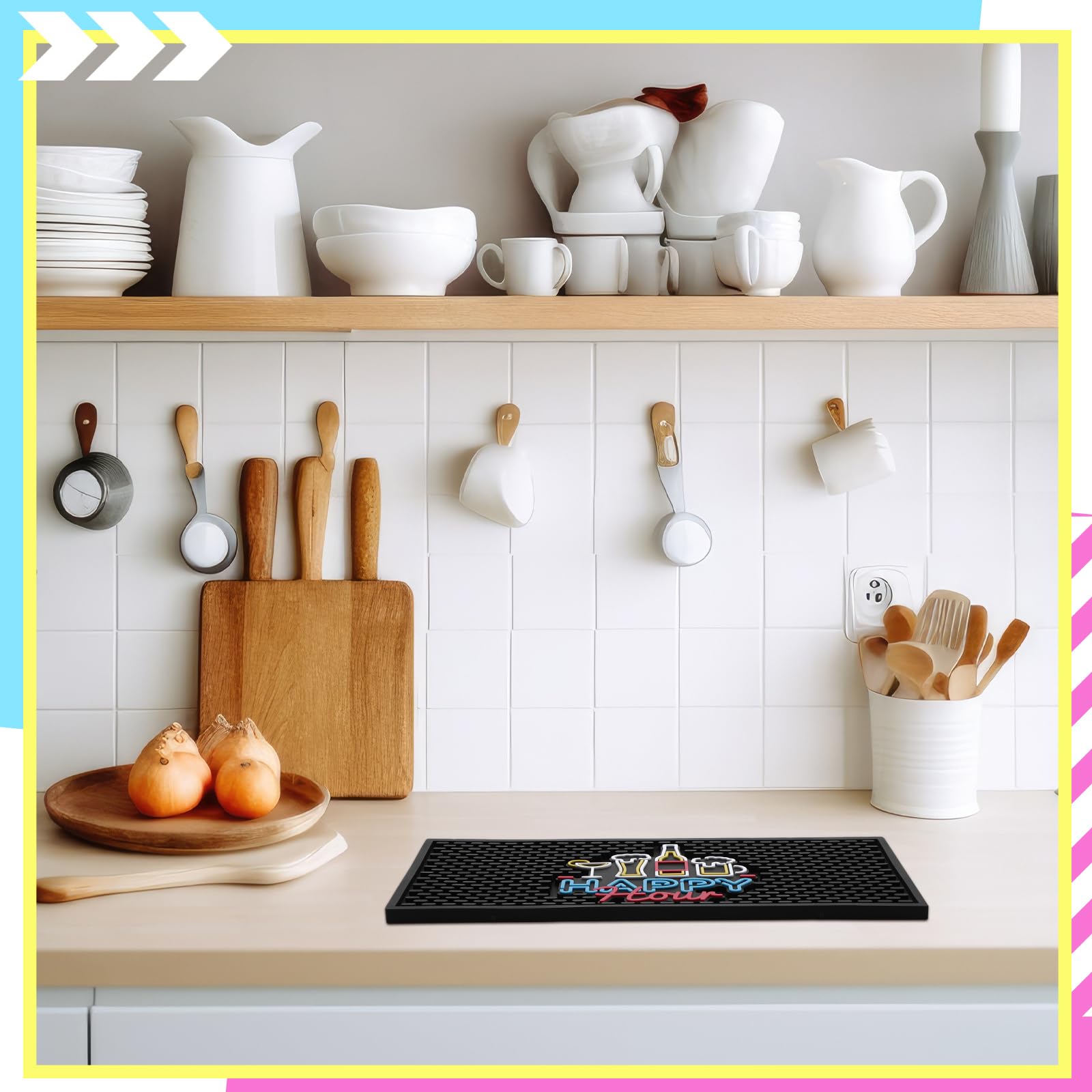 Gift-ready Preboun bar mat for entertaining spaces.