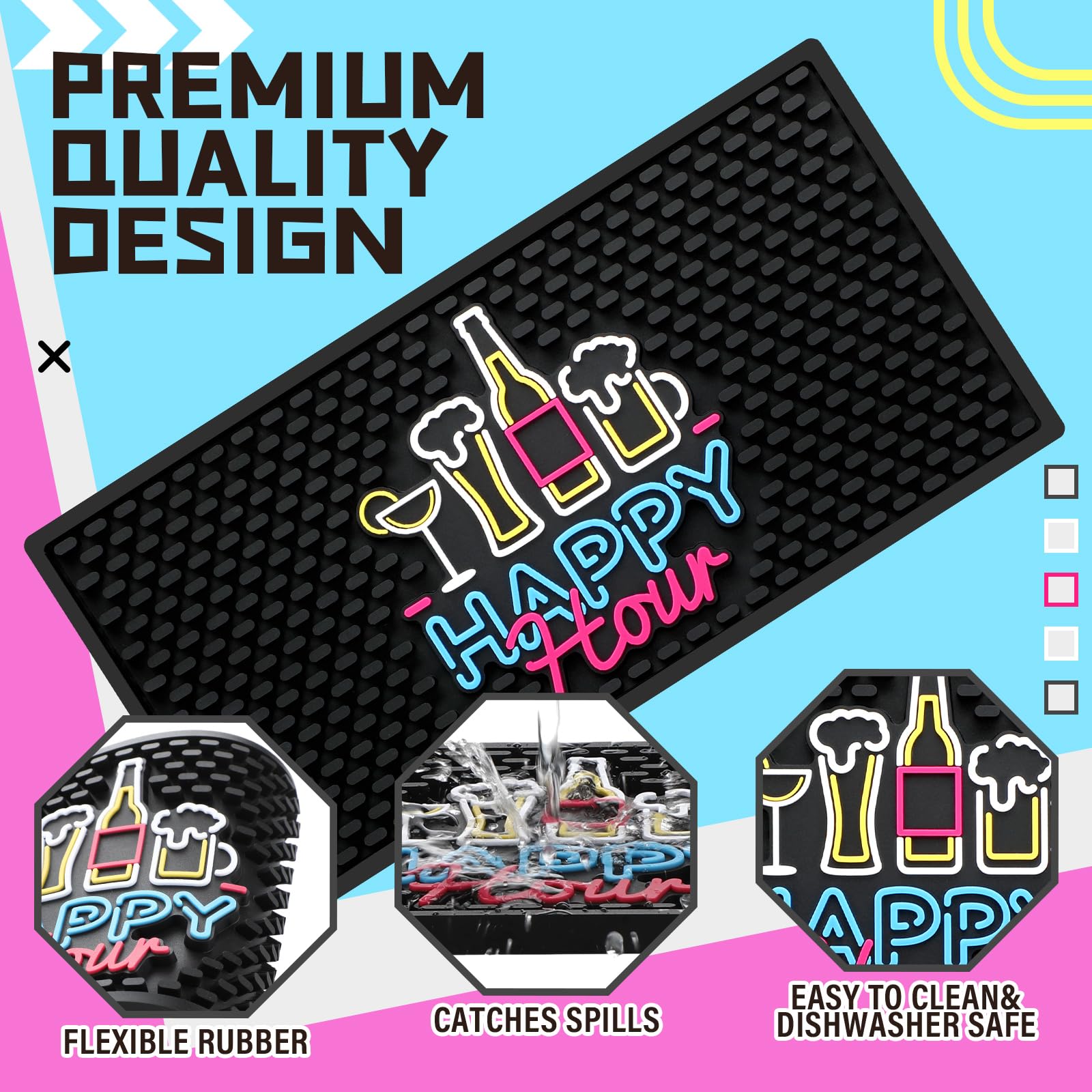Durable Preboun rubber bar mat, waterproof and easy to clean.