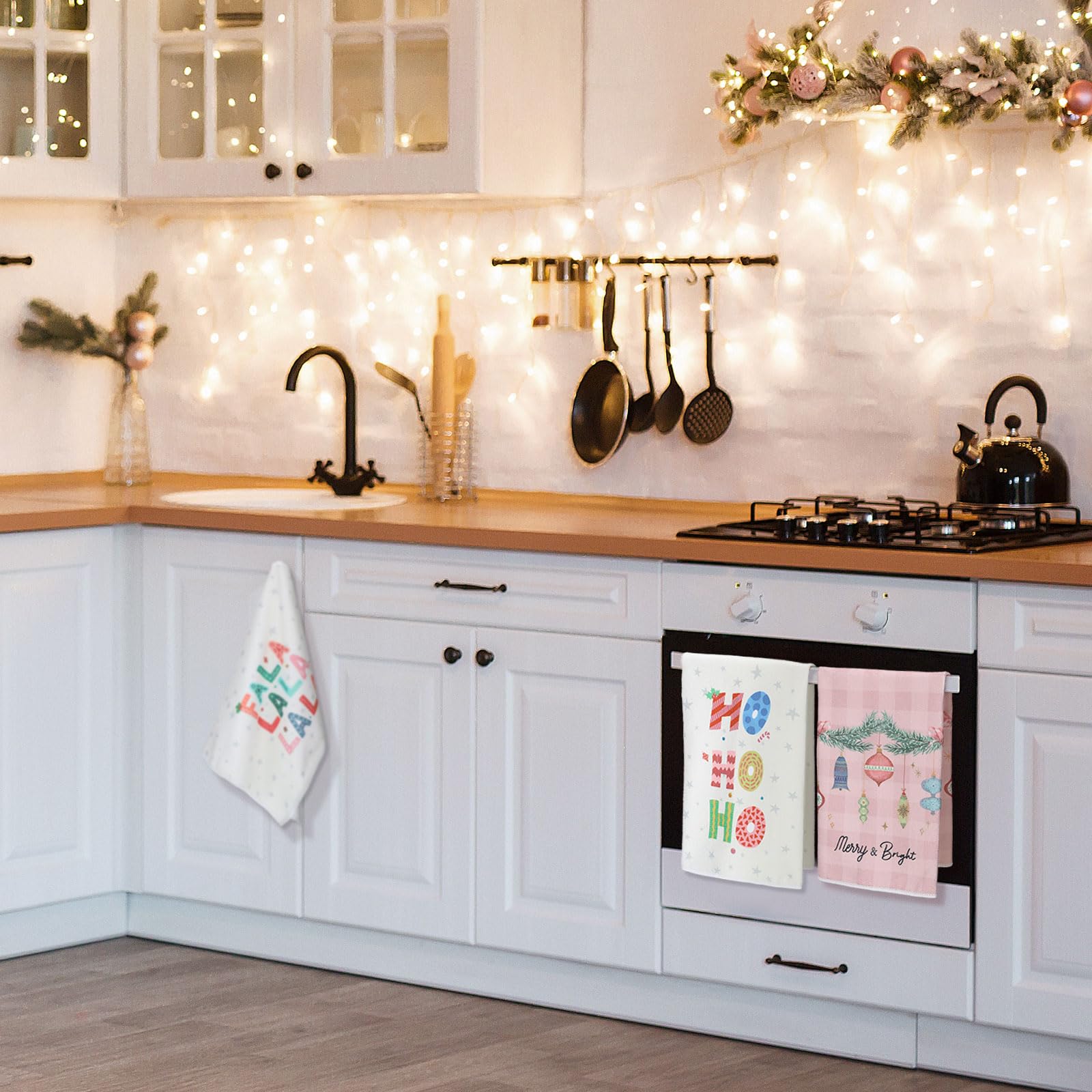 Preboun farmhouse winter decor towels bring cozy ambiance to kitchen and bath.