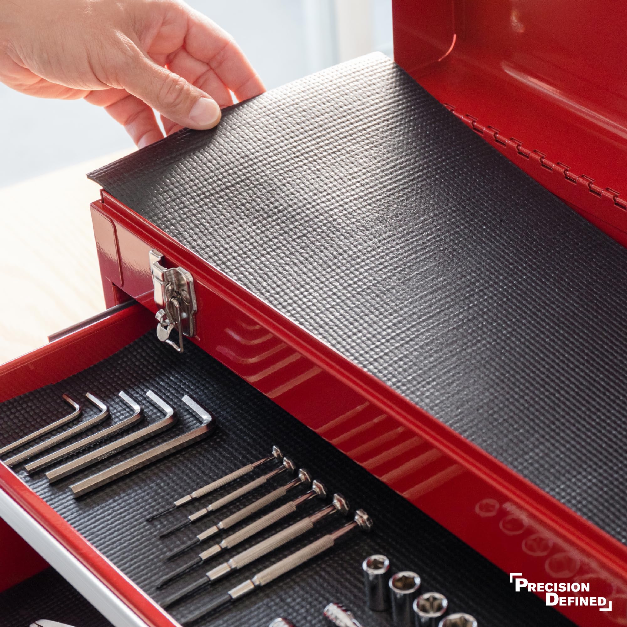 Brand-compatible liner works well with popular tool chests and organizers.