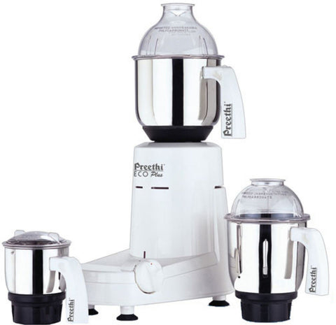 Preethi Eco Plus ergonomic handles and secure domes aid steady operation.
