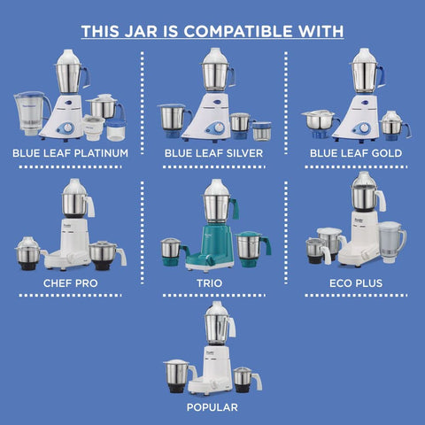 Preethi Genie jar shown with Eco Twin compatibility for blue leaf models
