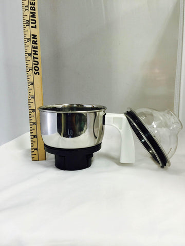 Genie jar with polycarbonate lid ensuring clear visibility during grinding