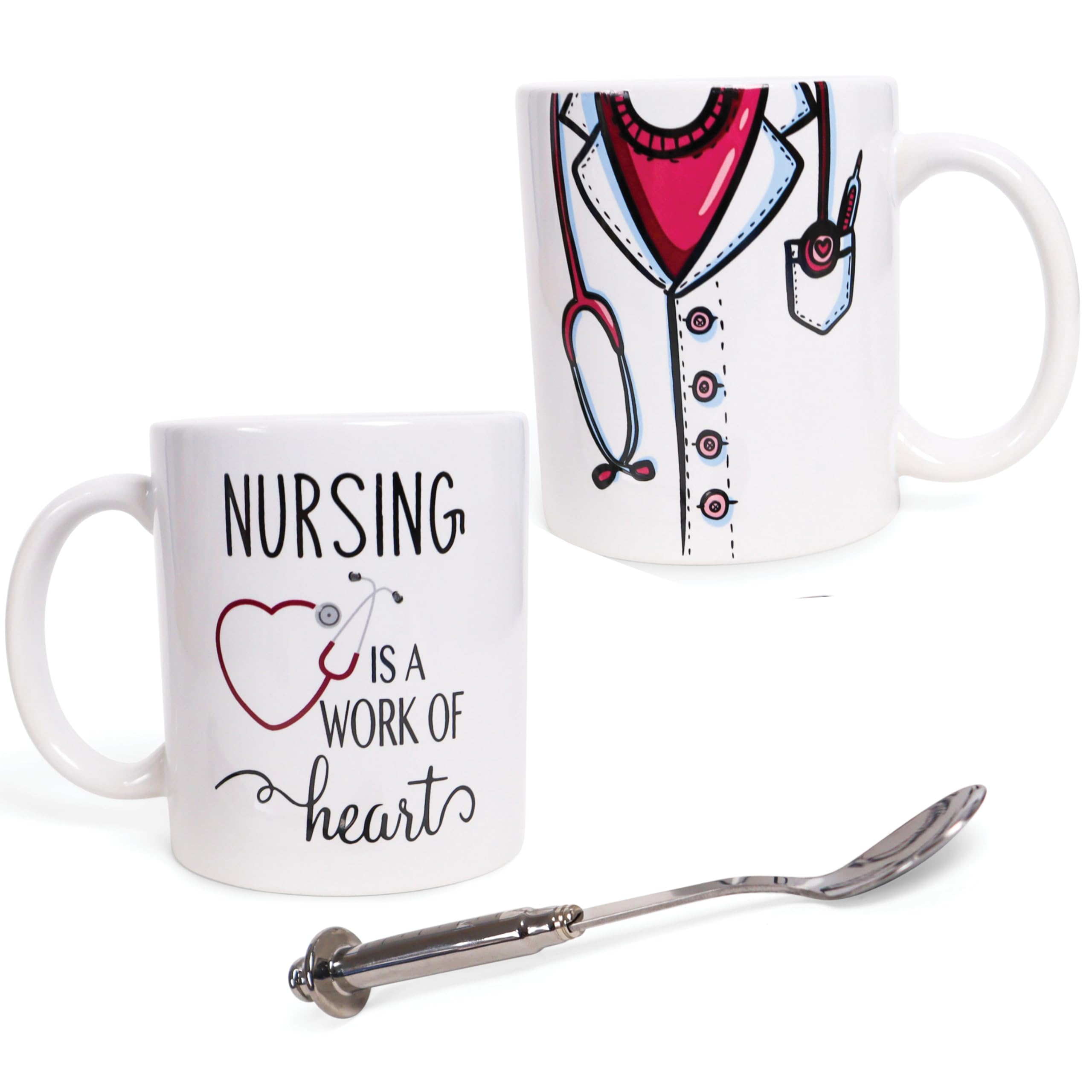 Premium Innovations nursing mug 11oz on desk, perfect caffeine companion for busy nurses' shifts.