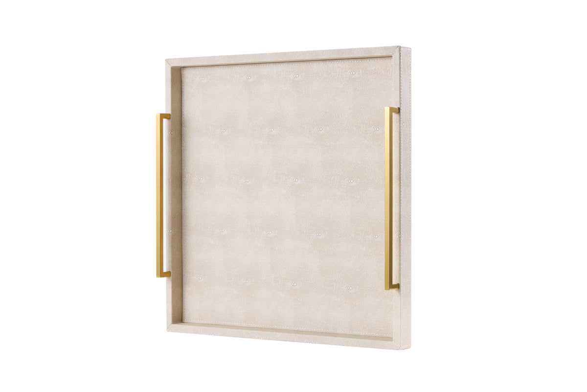 Premium ottoman tray 24x24 ivory shagreen front view, durable serving centerpiece.