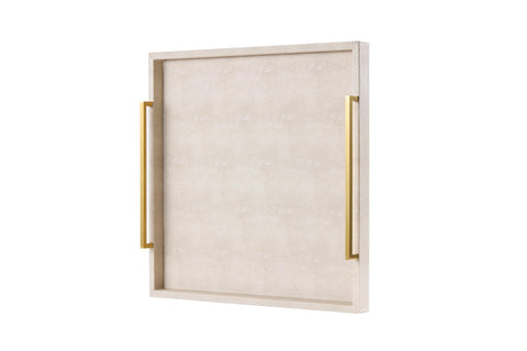 Premium ottoman tray 24x24 ivory shagreen front view, durable serving centerpiece.