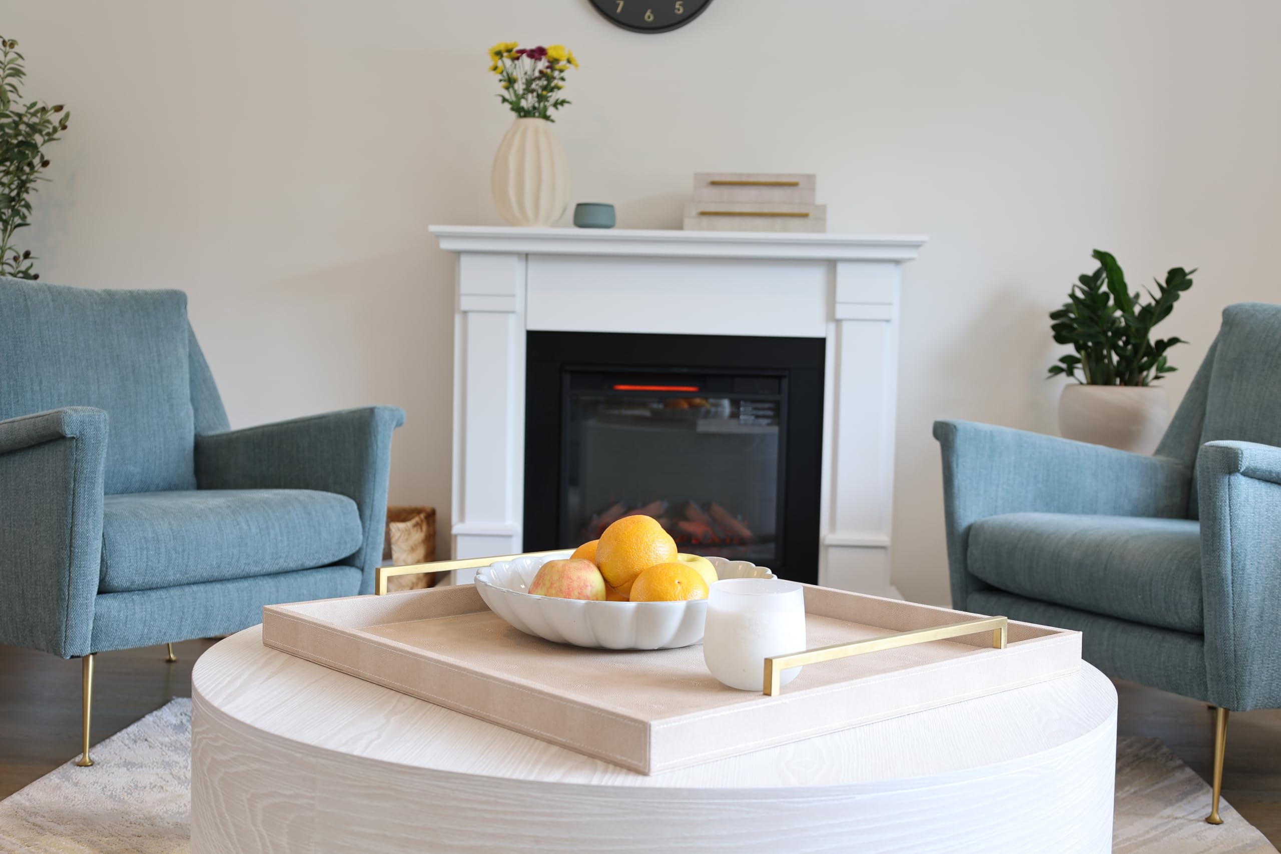 Premium ottoman tray ivory shagreen handles close-up, easy grip for effortless carrying.