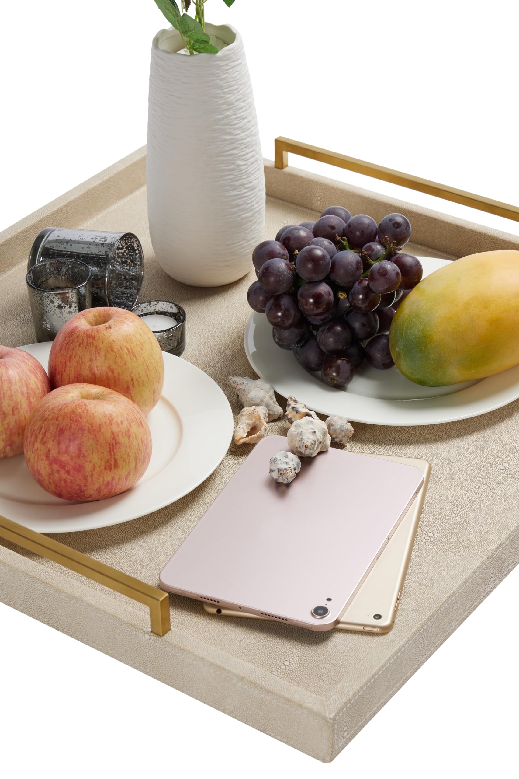 Premium ottoman tray in dining room setup, versatile for serving and organizing.