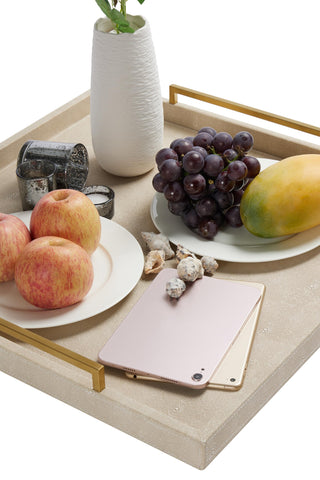 Premium ottoman tray in dining room setup, versatile for serving and organizing.