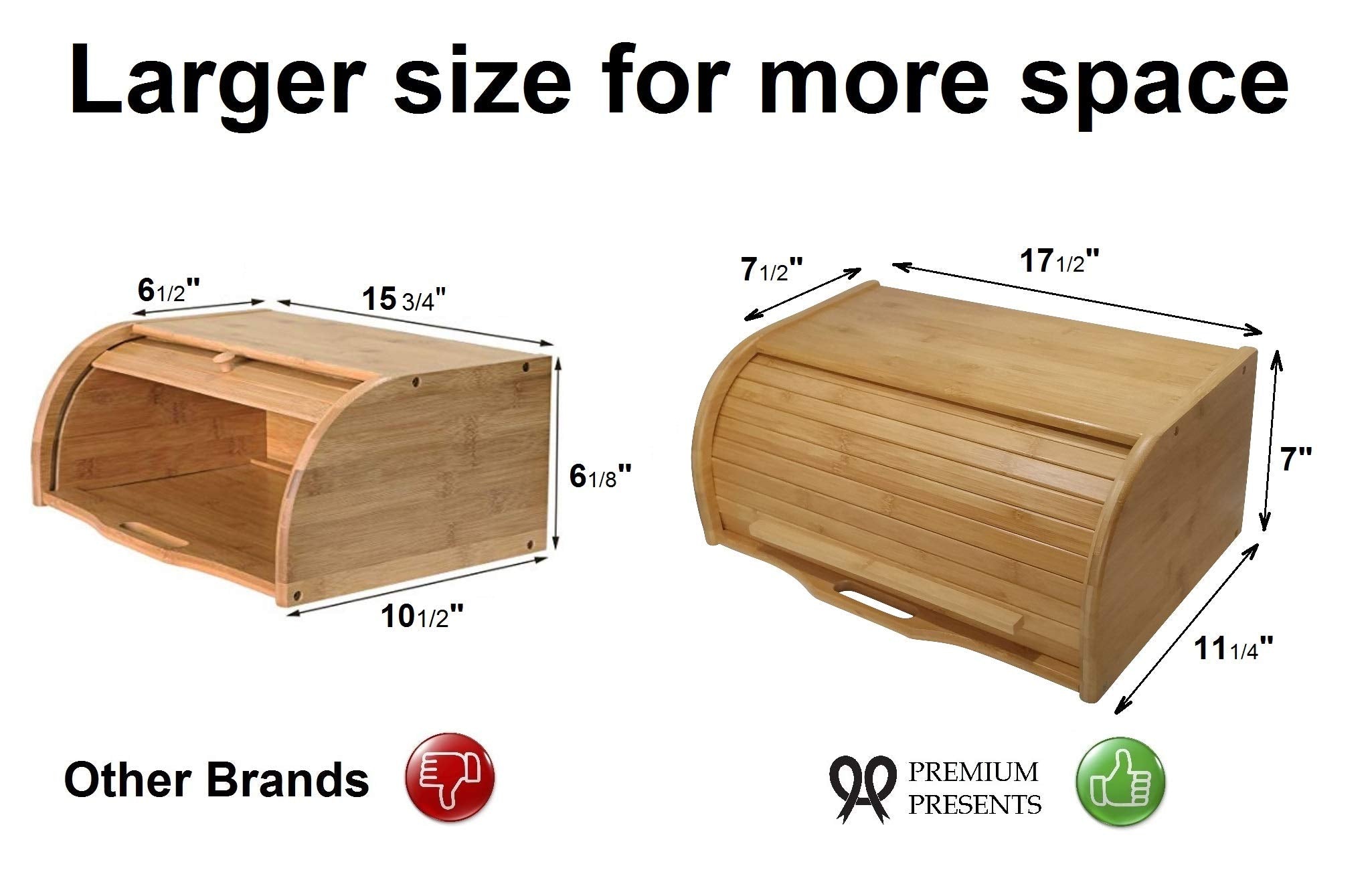 PremiumPresents breadbox on kitchen counter with natural bamboo finish