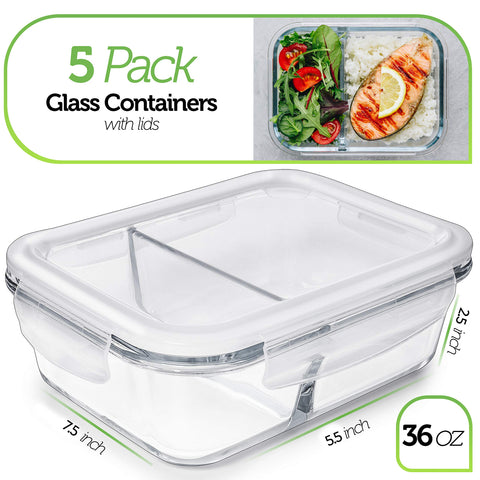 Two-compartment Prep Naturals glass container for portion control