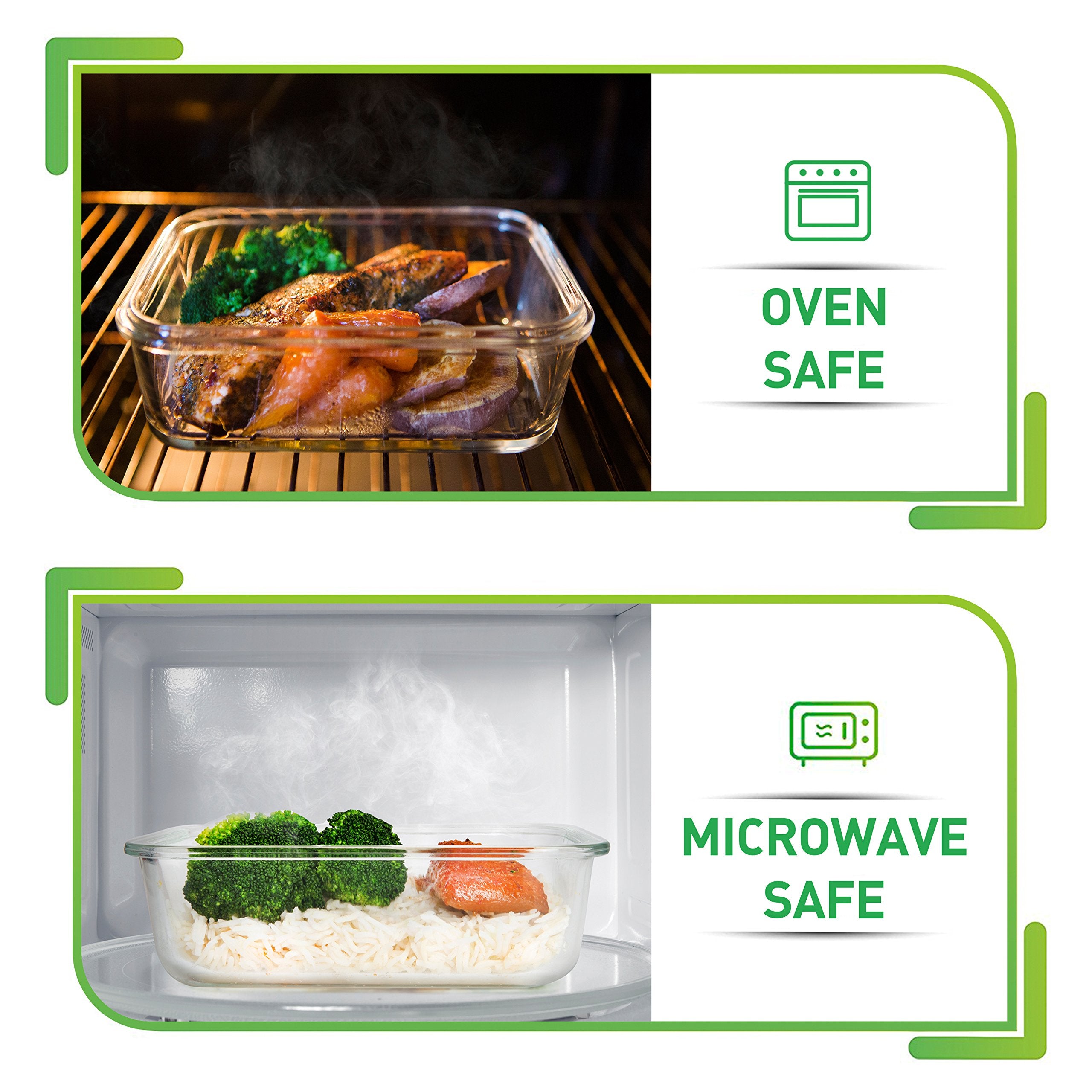 Prep Naturals glass container safe for oven, microwave, and freezer use.