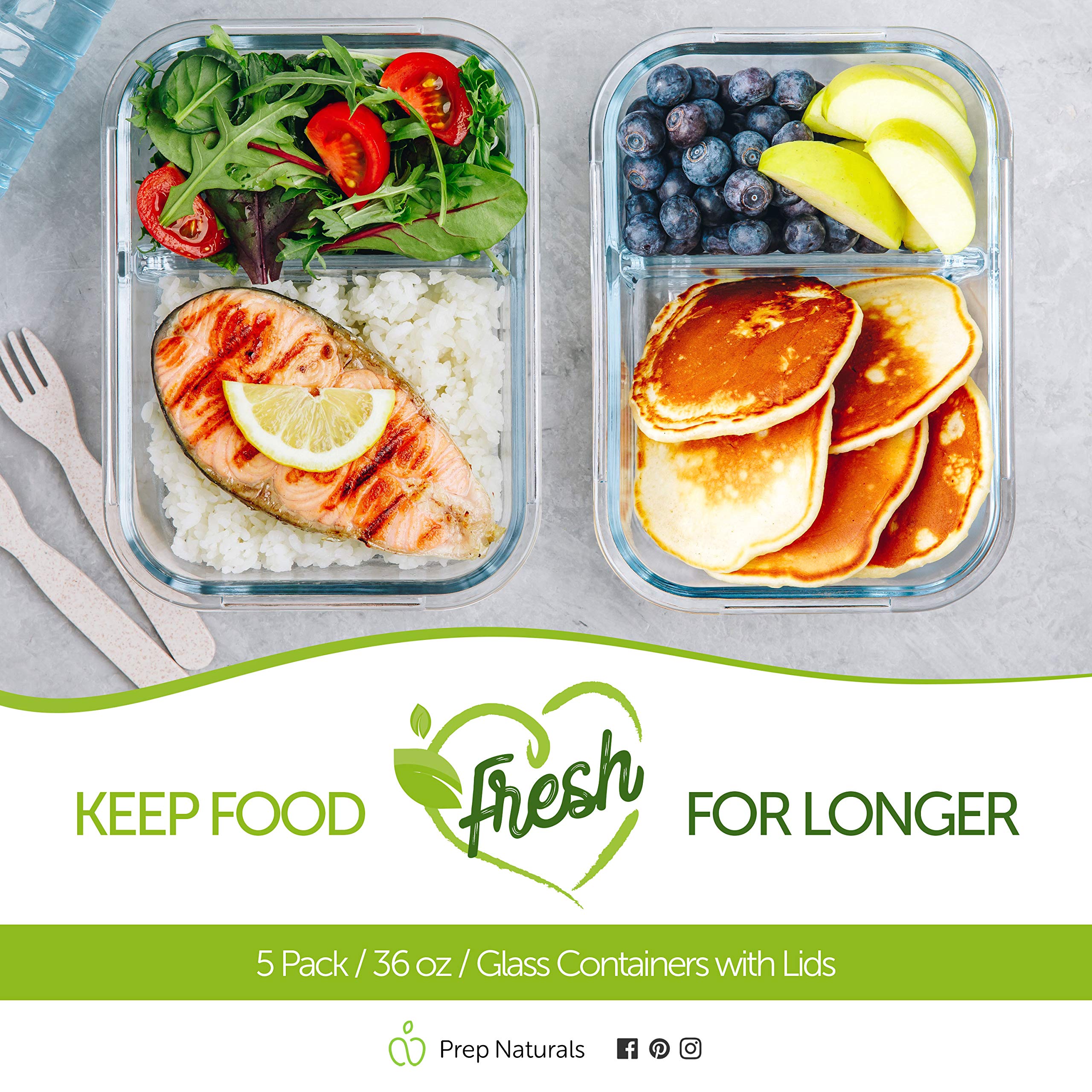 Five-pack of 36oz Prep Naturals containers for easy meal prep