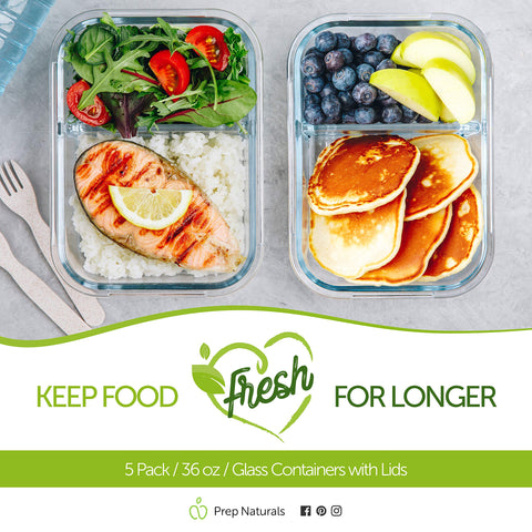 Five-pack of 36oz Prep Naturals containers for easy meal prep
