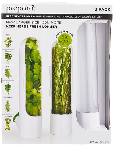 Prepara Herb Savor Pod 2.0 stored inside fridge door for convenient access.