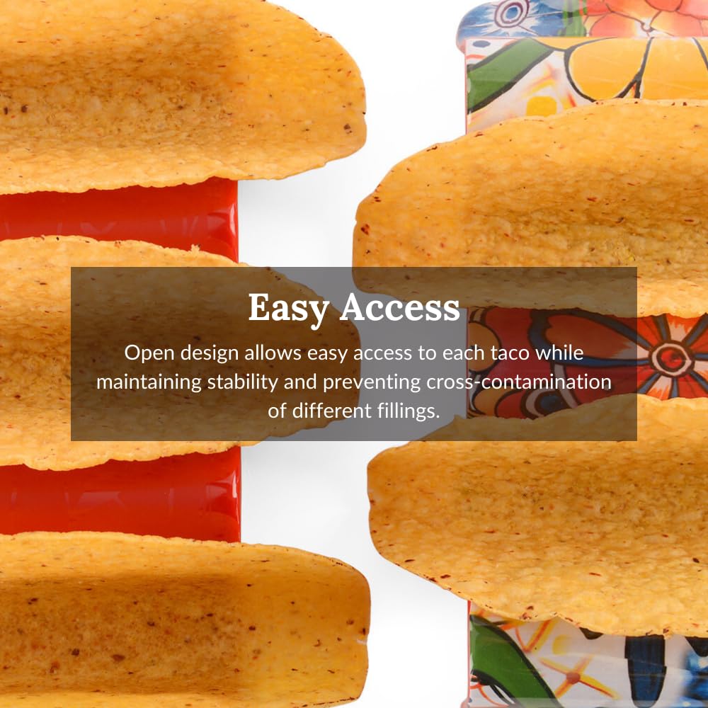 Reversible 2-3 taco holder accommodates soft and hard shells.