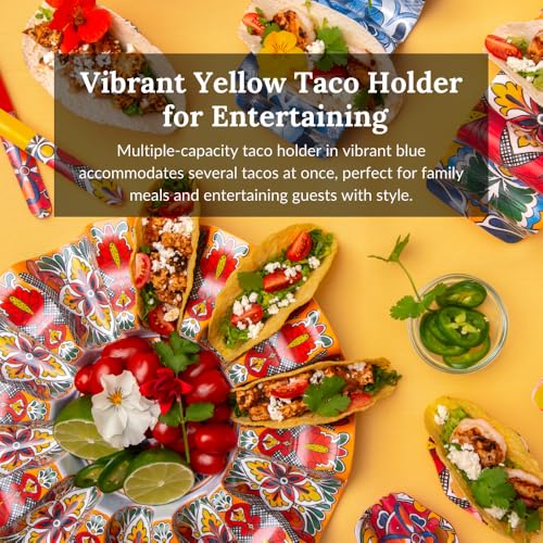 Prepara yellow taco holder in durable melamine for sturdy taco service.